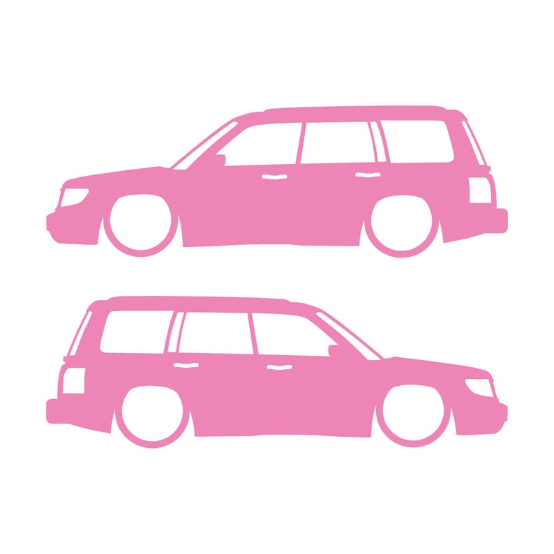 Set Of 2 Lowered Car Silhouette Decal Stickers For Subaru Forester 1st Gen SF Soft Pink