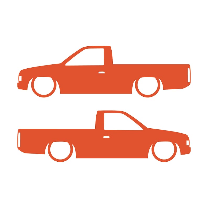 Set Of 2 Lowered Truck Silhouette Decal Stickers For Nissan Hardbody Single Cab D21 Pickup Orange