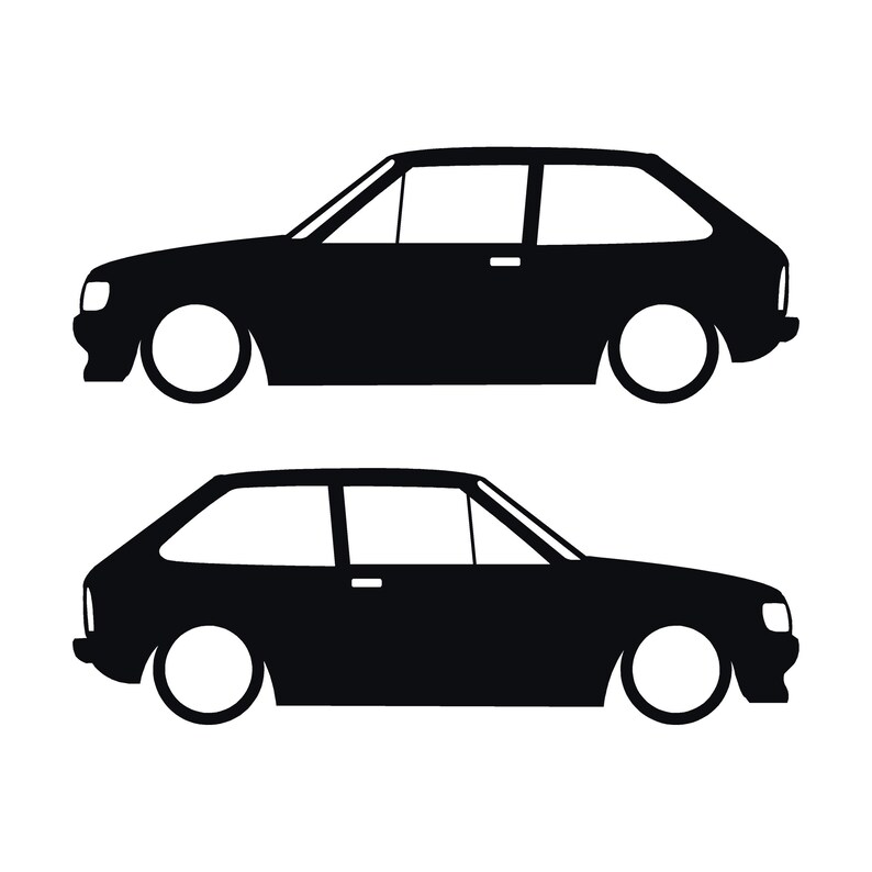 Set van 2 verlaagde auto-silhouetstickers voor Ford Fiesta Mk2 XR2i Zwart