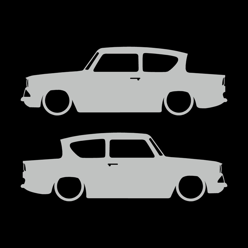 Lot de 2 autocollants silhouette de voiture pour Ford Anglia 105e Light Grey