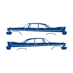 Set Of 2 Car Silhouette Decal Stickers For 1957-58 Plymouth Belvedere Sport Fury 4-door Blue