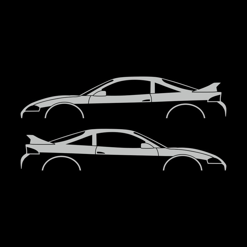 Set Of 2 Car Silhouette Decal Stickers For Mitsubishi Eclipse 2nd Gen 2Gb 1997-99 GS-T GSX Rear Spoiler Light Grey