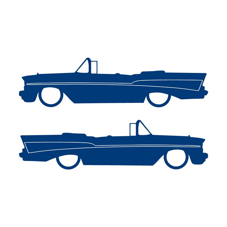 Set Of 2 Lowered Car Silhouette Decal Stickers For 1957 Chevrolet Bel Air Convertible Coupe Blue
