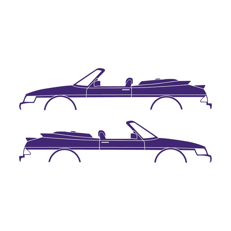 Set med 2 silhuettdekaler för Saab 900 1:a generationens cabriolet Lila