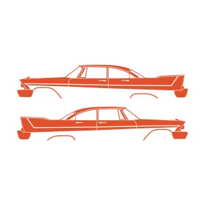 Set Of 2 Car Silhouette Decal Stickers For 1957-58 Plymouth Belvedere Sport Fury 4-door Orange