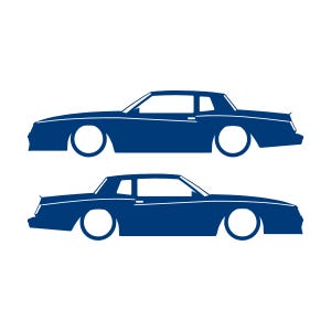 Set mit 2 Auto-Silhouette-Aufklebern für Chevrolet Monte Carlo SS 4. Generation Outline V2 Coupé Blau