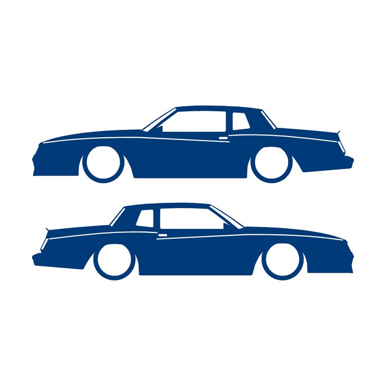 Set mit 2 Auto-Silhouette-Aufklebern für Chevrolet Monte Carlo SS 4. Generation Outline V2 Coupé Blau