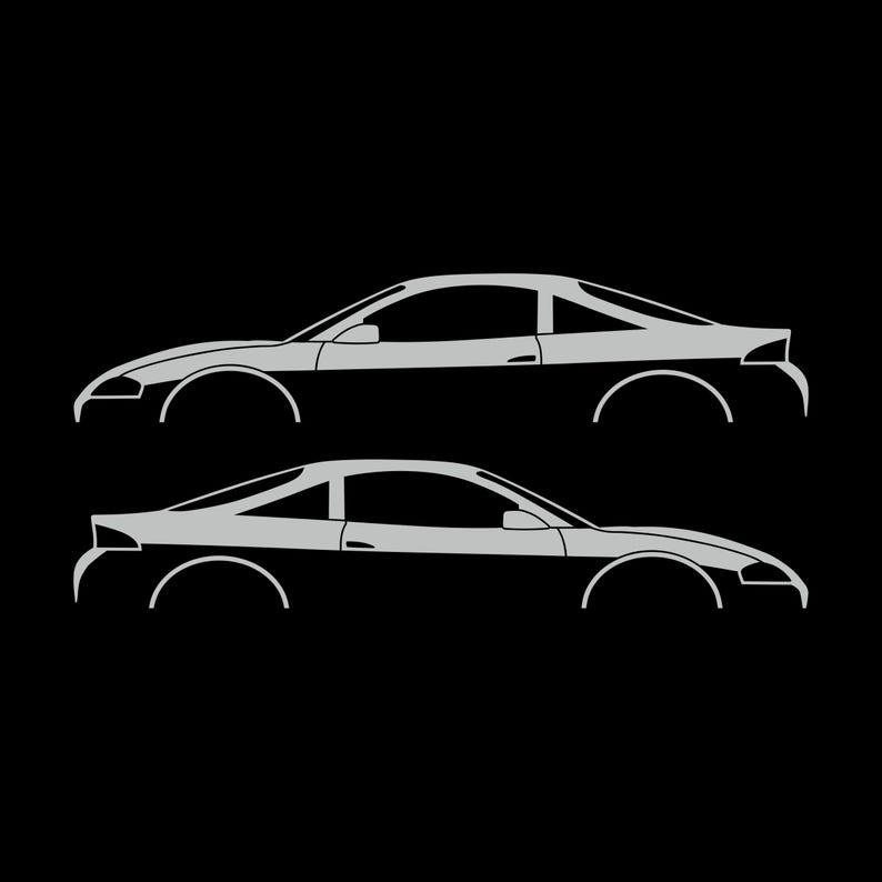 Set Of 2 Car Silhouette Decal Stickers For Mitsubishi Eclipse 2nd Gen 2Gb 1997-99 GS-T GSX Light Grey