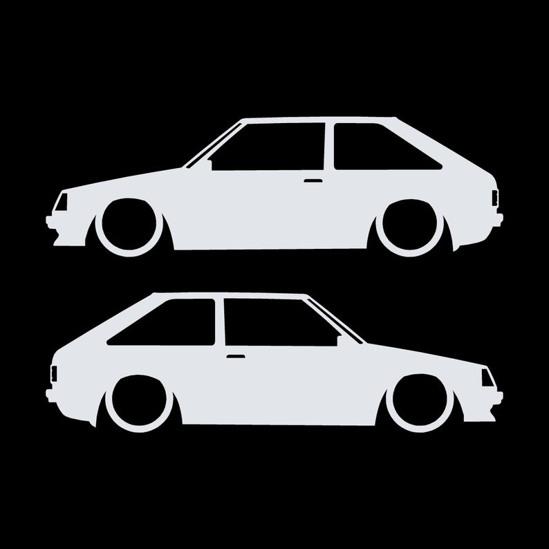 Set Of 2 Lowered Car Silhouette Decal Stickers For Mazda 323 3-door BD 4th Gen 1980-86 Hatchback White