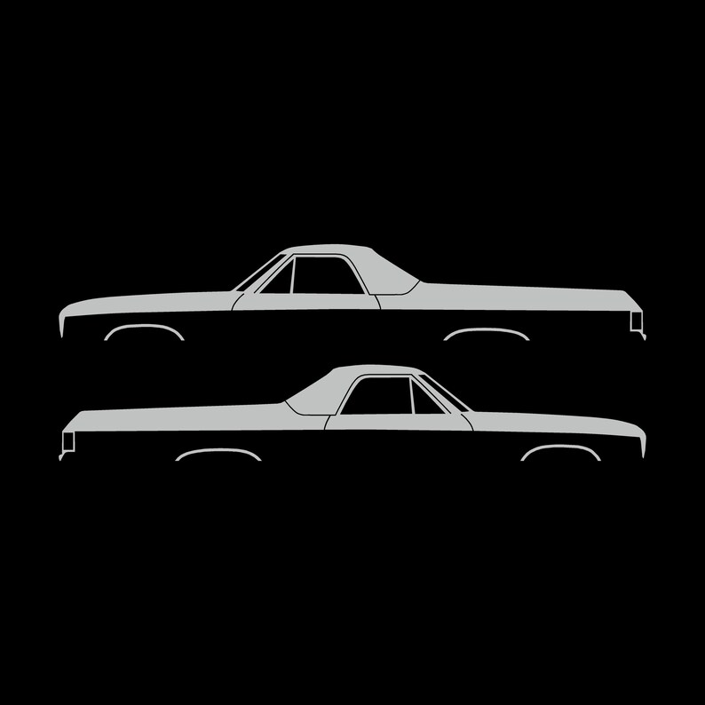 Set Of 2 Car Silhouette Decal Stickers For 1974 Chevrolet El Camino 4th Gen Light Grey