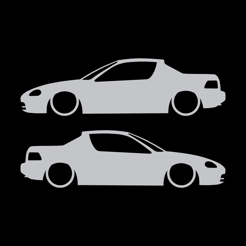 Set Of 2 Lowered Car Silhouette Decal Stickers For Honda Del Sol 1992-98 VTi Silver