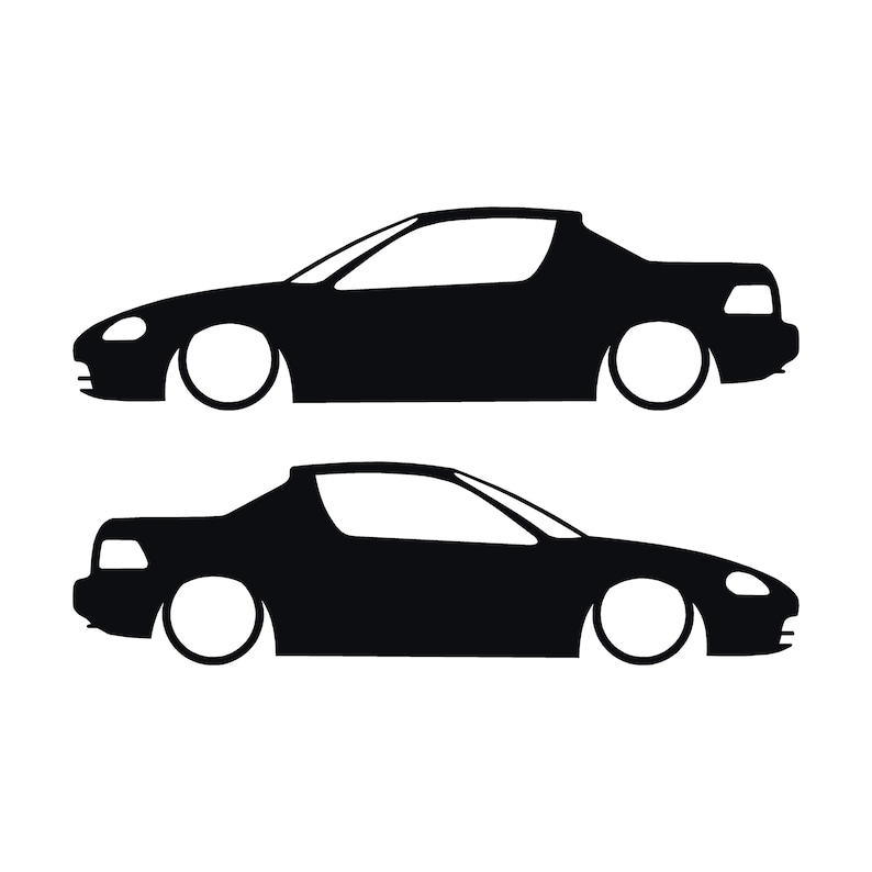 Set Of 2 Lowered Car Silhouette Decal Stickers For Honda Del Sol 1992-98 VTi Black