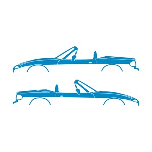 Set Of 2 Lowered Car Silhouette Decal Stickers For Mazda Miata MX5 NA Light Blue