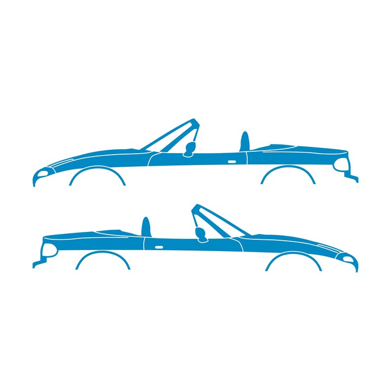 Set Of 2 Lowered Car Silhouette Decal Stickers For Mazda Miata MX5 NA Light Blue