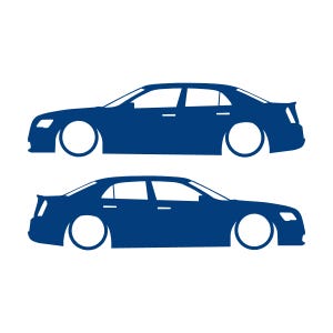 Juego de 2 pegatinas con silueta de coche rebajado para Chrysler 300 SRT de segunda generación. Azul