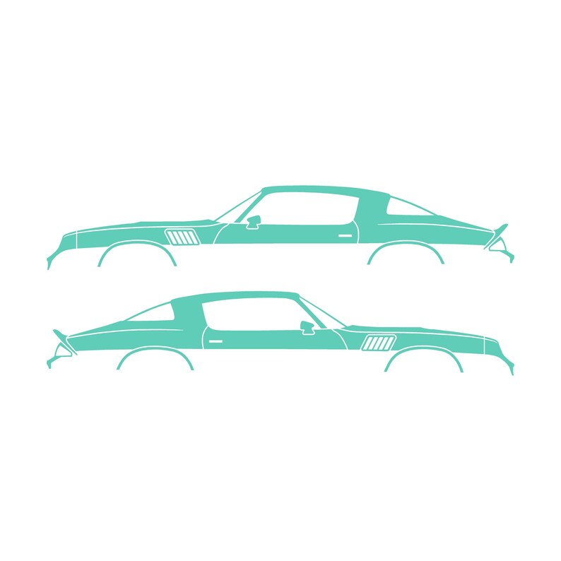 Set mit 2 Auto-Silhouette-Aufklebern für Chevrolet Camaro Z28 2. Generation 1978-79 Coupé Mint