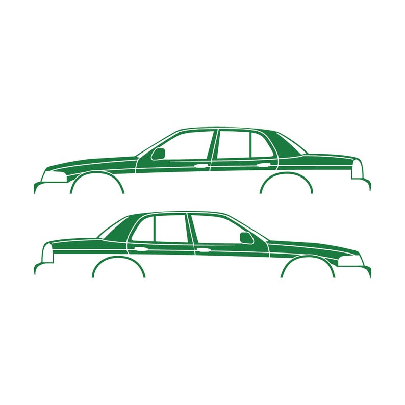 Set mit 2 Auto-Silhouette-Aufklebern für Ford Crown Victoria 2. Generation 1998-2012 Grün