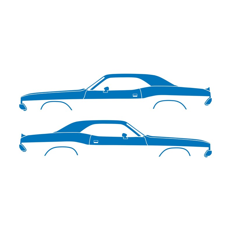 Set Of 2 Car Silhouette Decal Stickers For Dodge Challenger Classic Hardtop 1st Gen 1970-74 Coupe Sky Blue
