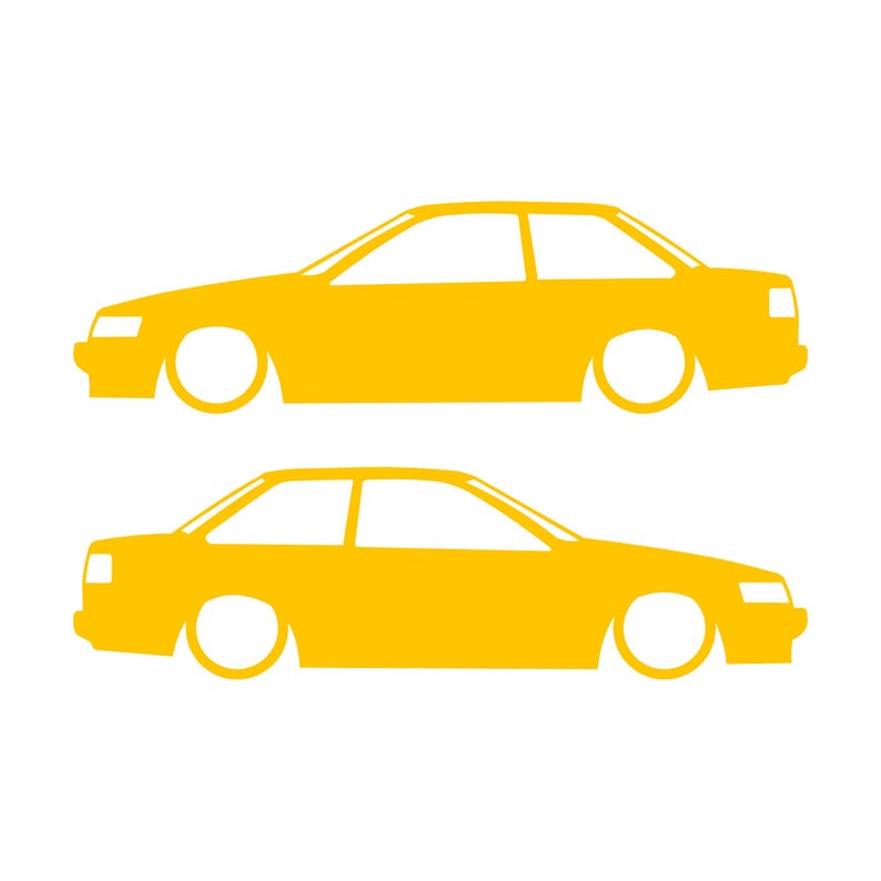Set van 2 verlaagde autosilhouet-stickers voor Toyota Hilux 2-deurs N50 1988-97 Coupé Geel
