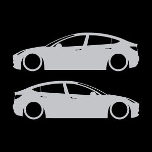 Set Of 2 Lowered Car Silhouette Decal Stickers For Tesla Model Y Silver