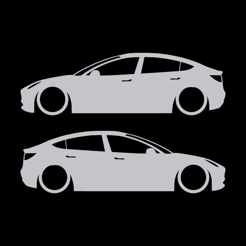 Set Of 2 Lowered Car Silhouette Decal Stickers For Tesla Model Y Silver
