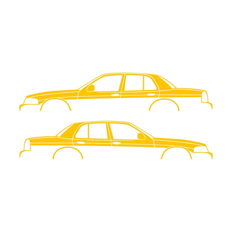 Juego de 2 pegatinas con silueta de coche para Ford Crown Victoria de 2.ª generación Amarillo