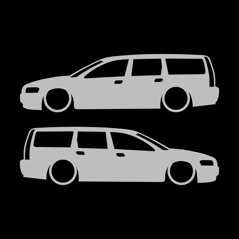 Set Of 2 Car Silhouette Decal Stickers For Volvo V70 T5 R 2nd Gen 2000-07 Light Grey