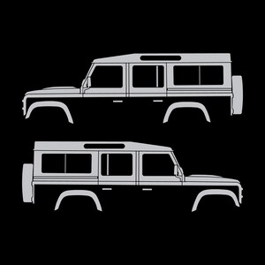 Juego de 2 pegatinas con silueta de coche para Land Rover Defender 110 Classic Wagon Plata