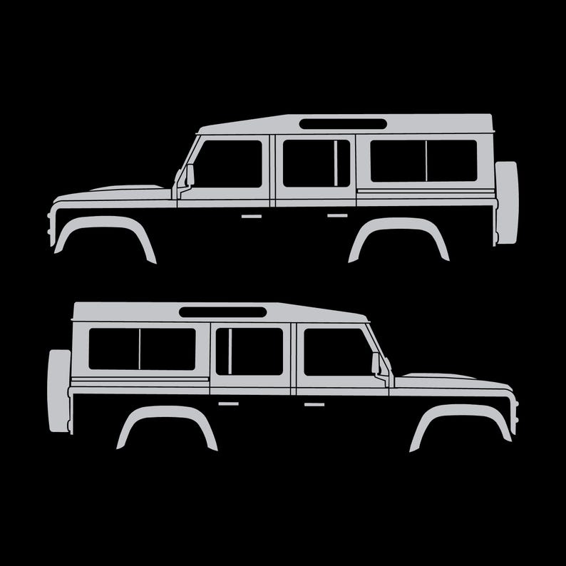 Juego de 2 pegatinas con silueta de coche para Land Rover Defender 110 Classic Wagon Plata