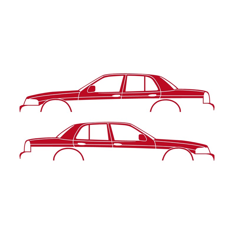 Juego de 2 pegatinas con silueta de coche para Ford Crown Victoria de 2.ª generación Rojo