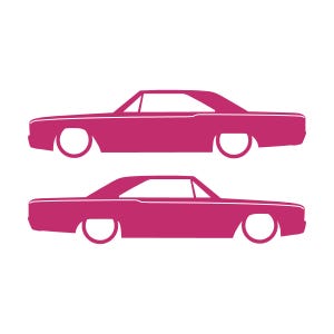 Set med 2 silhuettdekaler för Dodge Dart 4:e generationen 1967-69 Classic Hardtop Coupe Rosa