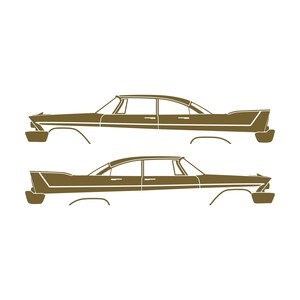 Set Of 2 Car Silhouette Decal Stickers For 1957-58 Plymouth Belvedere Sport Fury 4-door Gold