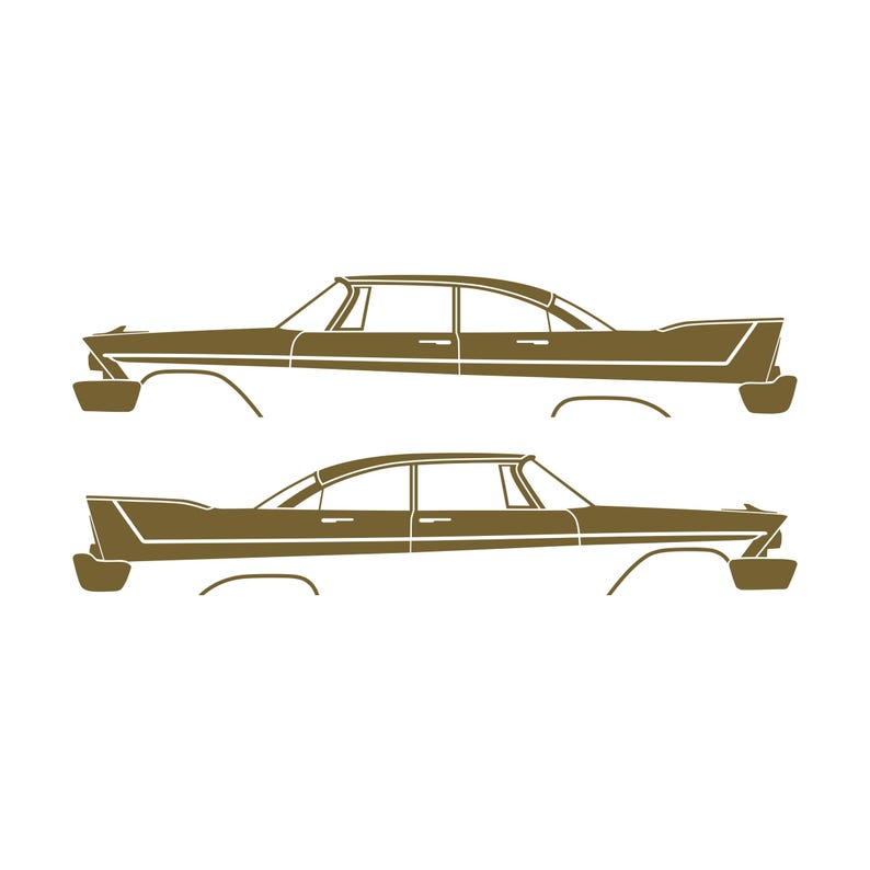 Set Of 2 Car Silhouette Decal Stickers For 1957-58 Plymouth Belvedere Sport Fury 4-door Gold
