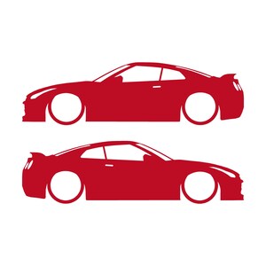 Set Of 2 Lowered Car Silhouette Decal Stickers For Nissan GT-R R35 Red