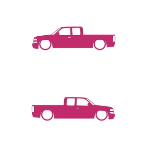 Set Of 2 Lowered Truck Silhouette Decal Stickers For Chevrolet Silverado Extended Cab 1999- 2002 Pickup Pink