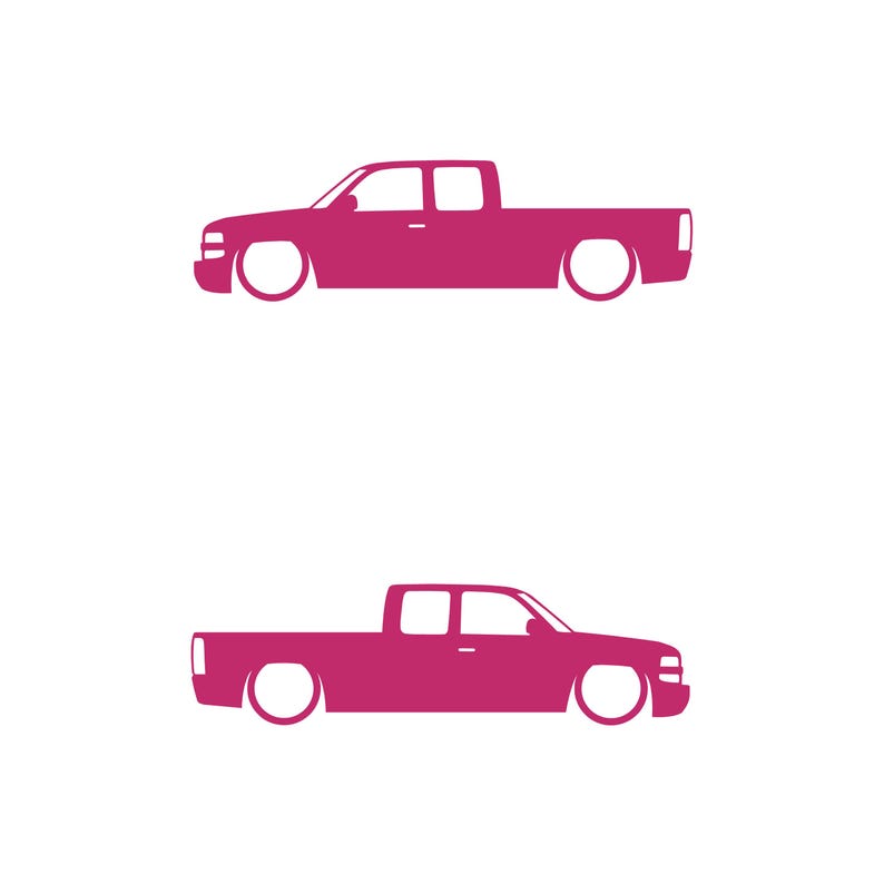 Set Of 2 Lowered Truck Silhouette Decal Stickers For Chevrolet Silverado Extended Cab 1999- 2002 Pickup Pink