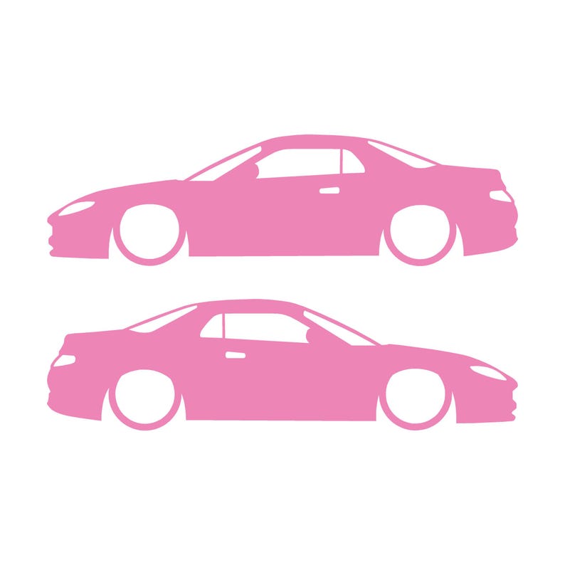 Set di 2 adesivi con silhouette di auto ribassate per Mitsubishi FTO Soft Pink