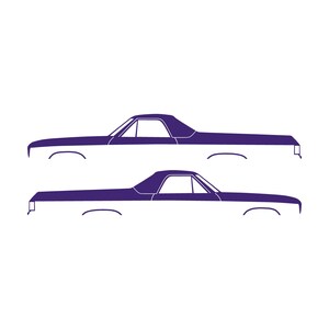 Set Of 2 Car Silhouette Decal Stickers For 1974 Chevrolet El Camino 4th Gen Purple