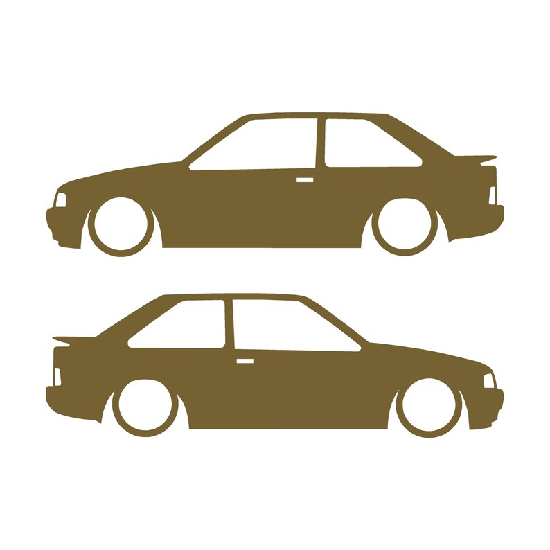 Set Of 2 Car Silhouette Decal Stickers For Ford Escort Mk4 RS Turbo XR3i Gold