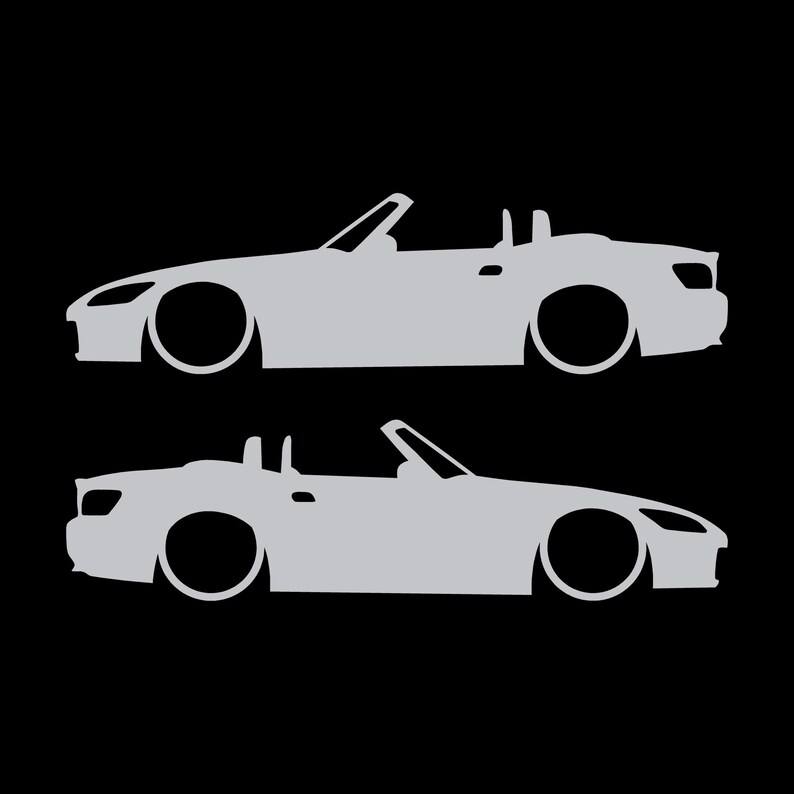 Set Of 2 Lowered Car Silhouette Decal Stickers For Honda S2000 Silver