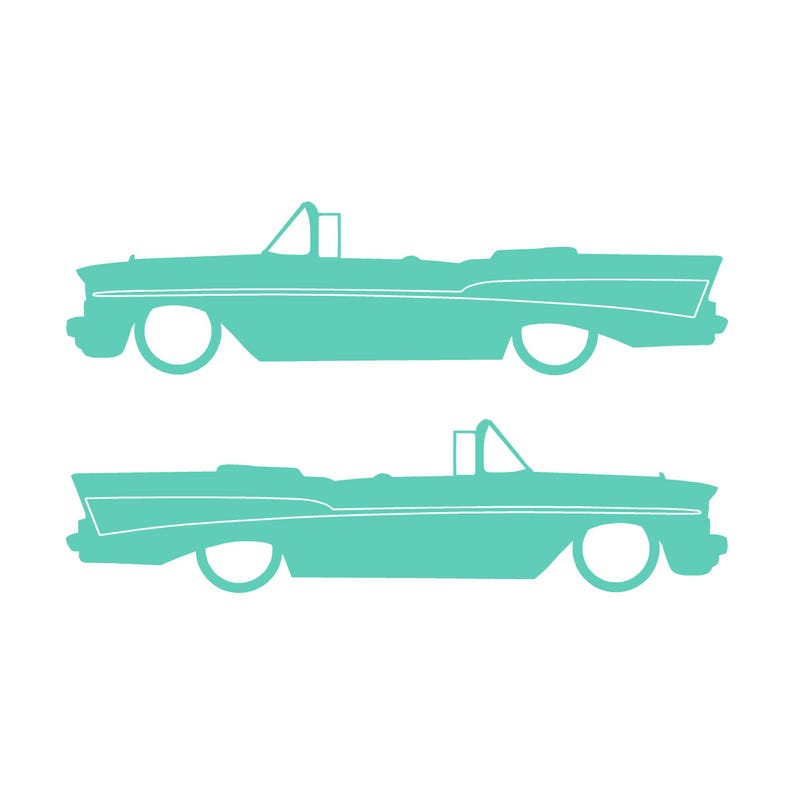 Set Of 2 Lowered Car Silhouette Decal Stickers For 1957 Chevrolet Bel Air Convertible Coupe Mint