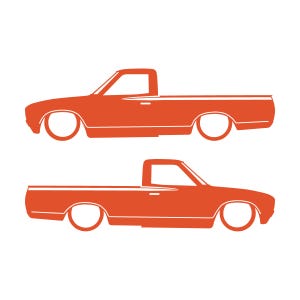 Set Of 2 Lowered Truck Silhouette Decal Stickers For Datsun 620 Single Cab Pickup Orange