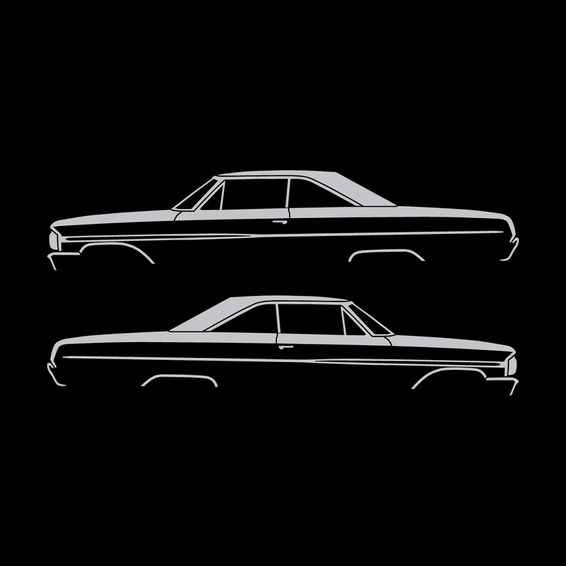 Juego de 2 pegatinas con silueta de coche para Ford Galaxie Coupé de techo rígido de 2 puertas de 1964 Plata