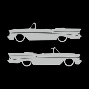 Set Of 2 Lowered Car Silhouette Decal Stickers For 1957 Chevrolet Bel Air Convertible Coupe Light Grey
