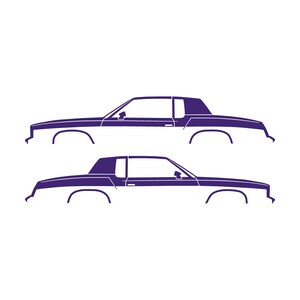 Set mit 2 Auto-Silhouette-Aufklebern für Oldsmobile Cutlass Supreme 4. Generation 1978-80 Coupé Lila