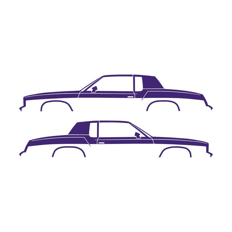 Set mit 2 Auto-Silhouette-Aufklebern für Oldsmobile Cutlass Supreme 4. Generation 1978-80 Coupé Lila