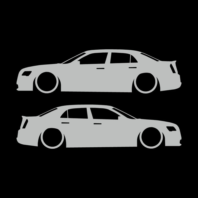 Juego de 2 pegatinas con silueta de coche rebajado para Chrysler 300 SRT de segunda generación. Light Grey