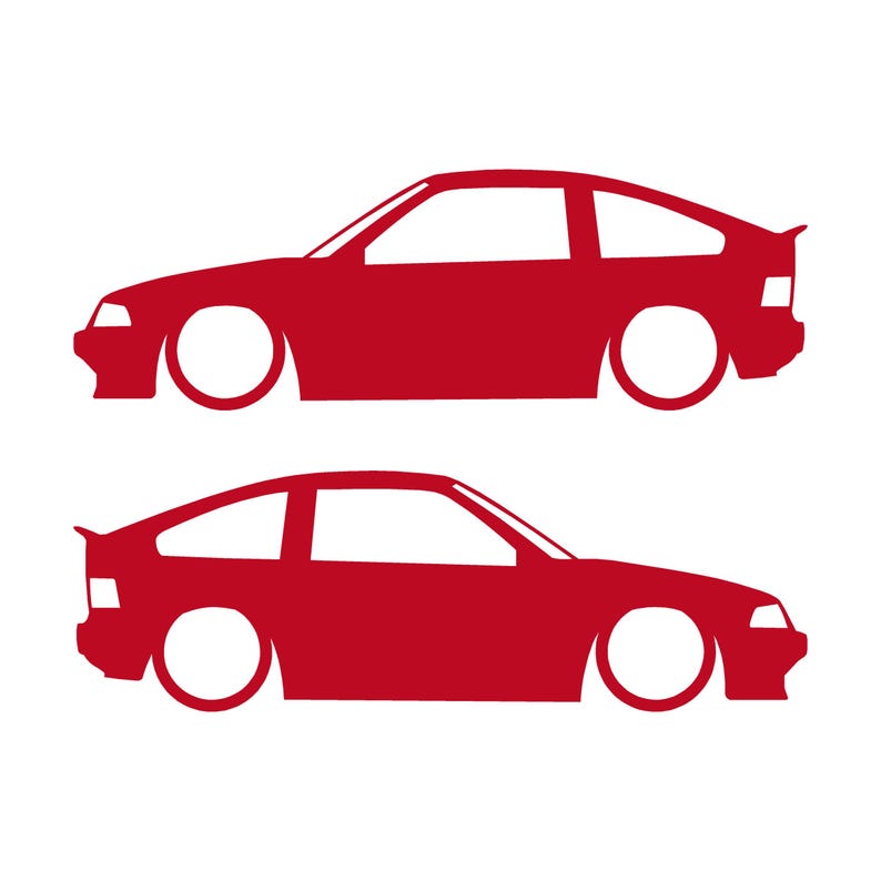 Set Of 2 Lowered Car Silhouette Decal Stickers For Honda CRX Si AF 1984–1987 1st Gen Red
