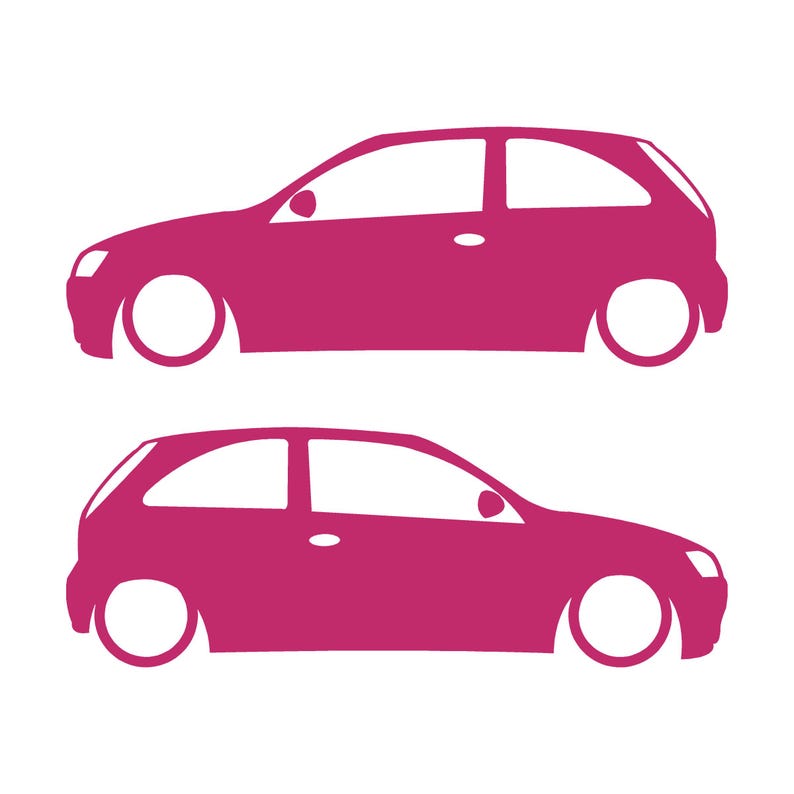 Juego de 2 pegatinas con silueta de coche para Opel Corsa A y Vauxhall Nova Hatchback de 3 puertas. Rosa