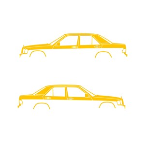 Set Of 2 Car Silhouette Decal Stickers For The Mercedes 190e Yellow